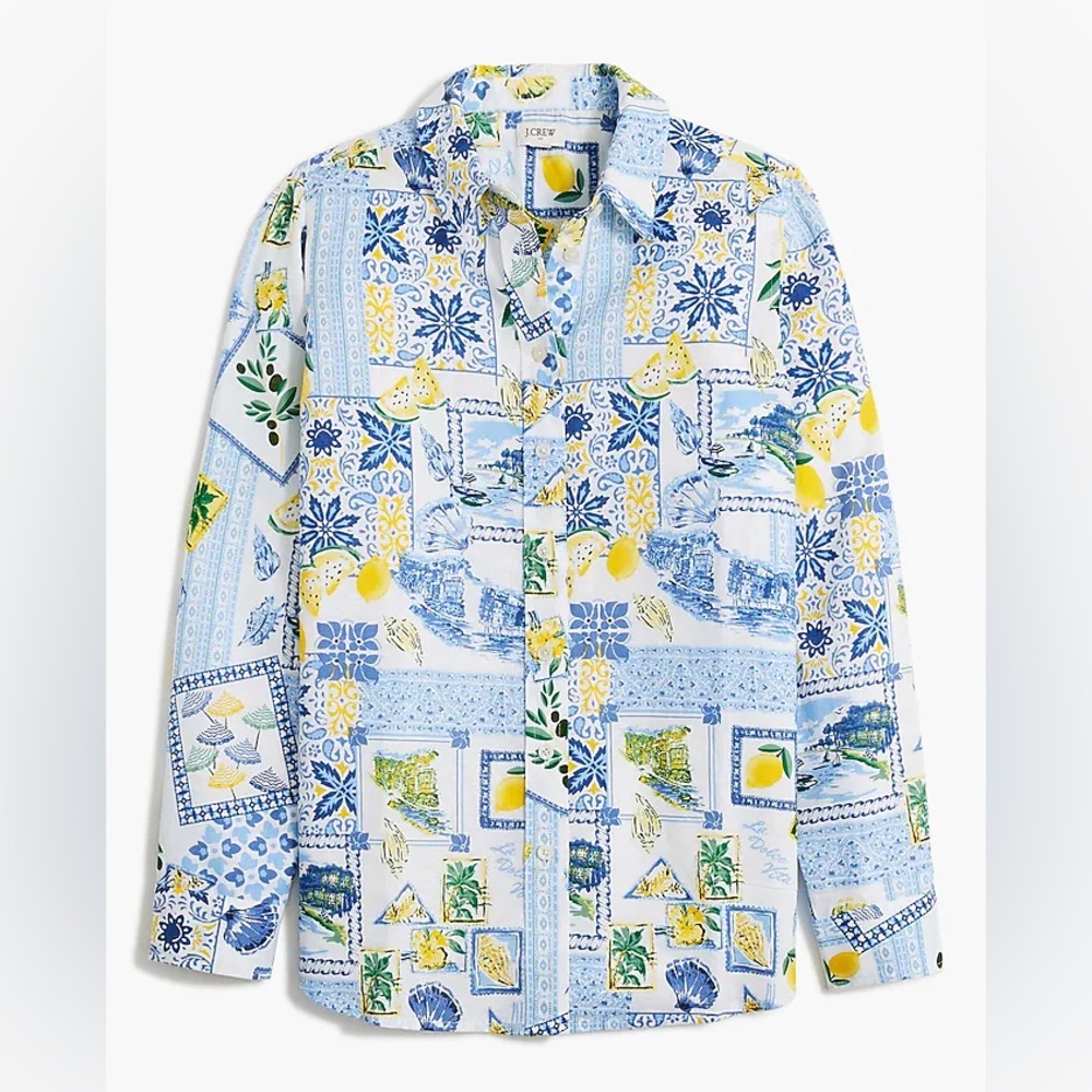 J CREW LINEN BLEND VACATION BUTTON DOWN DOLCE VITA ITALY FRANCE LARGE